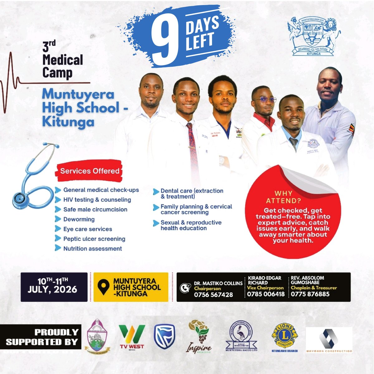 kitungamedicamp's tweet photo. Just nine days to go the team on ground is ready to serve. Remember we are counting on you as we count down to 10th July. https://t.co/I1g18H5PQK
