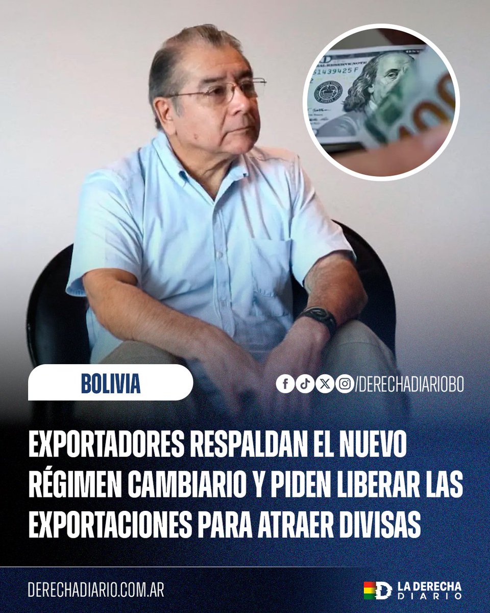 DerechaDiarioBO's tweet photo. 🚨🇧🇴 | APUESTA EXPORTADORA: El gerente del Instituto Boliviano de Comercio Exterior, Gary Rodríguez, defendió el nuevo régimen cambiario del gobierno de Paz y planteó que la clave para atraer dólares está en potenciar las exportaciones y el turismo, sectores que la izquierda mantuvo postergados.

“Lo principal es dar condiciones para que aumenten las exportaciones y el turismo”.