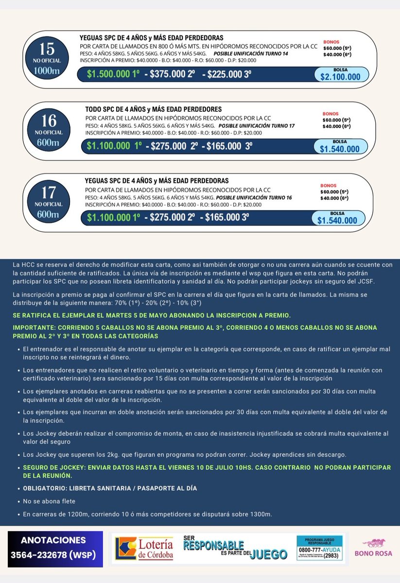 UTTAturfyafines's tweet photo. #TurfFederal
Hipódromo Oscar C. Boero (San Francisco) - Carta de Inscripción para el domingo 12 de julio - Reunión Nº4 - Clásico (1400 metros) y Especial Rumbo al Boero (800 metros)
#UTTApresente https://t.co/6QufPm6g4Q