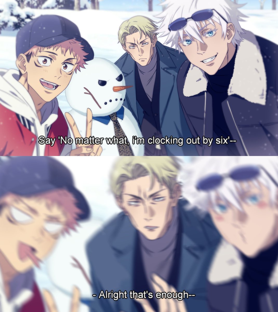 doughmainstudio's tweet photo. @the_deadraven @rejected_beater @lvdoom @/silentsnow777 (IG)

A silly winter moment between Yuji, Nanami and Gojo! ☃️ https://t.co/Mg10UfqOhh