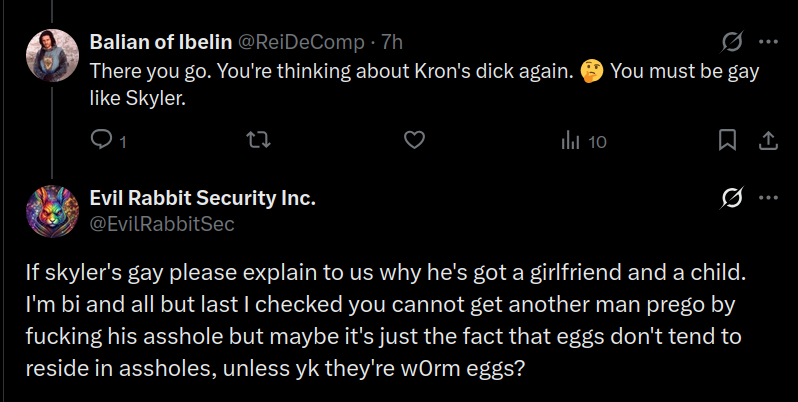 JusticeTentacle's tweet photo. in march, skyler egert was out here claiming his 'girlfriend' was pregnant with another dudes baby. today this clown is pretending he cant be gay because his imaginary side character beard was pregnant. he always gets caught forgetting his previous lies https://t.co/YZJhvUMHZU