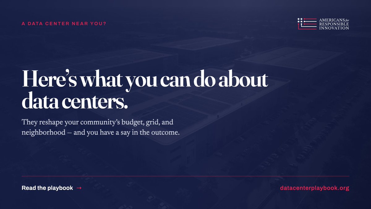 americans4ri's tweet photo. The data center boom brings real tradeoffs for a community's budget, grid, and neighborhoods.

ARI’s new Data Center Playbook gives residents, local officials, and lawmakers tools to get transparency and advocate for their communities.

https://t.co/sMYr9r9Tcq https://t.co/SMZa1d3mj0
