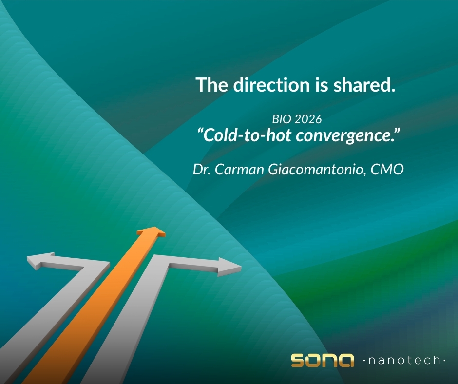 SonaNanotech's tweet photo. BIO 2026 confirmed what the field has been building toward. 

For cold solid tumors that resist immunotherapy, local activation is emerging as the fit-to-purpose approach. Act inside the tumor. Make it visible.

That is the conviction behind the IGNITE-THT and PRIME-THT studies. BIO told us the direction is shared. 

Dr. Carman Giacomantonio, CMO, Sona Nanotech 
https://t.co/fWWM7OxewS

#BIO2026 #ColdToHot #Oncology