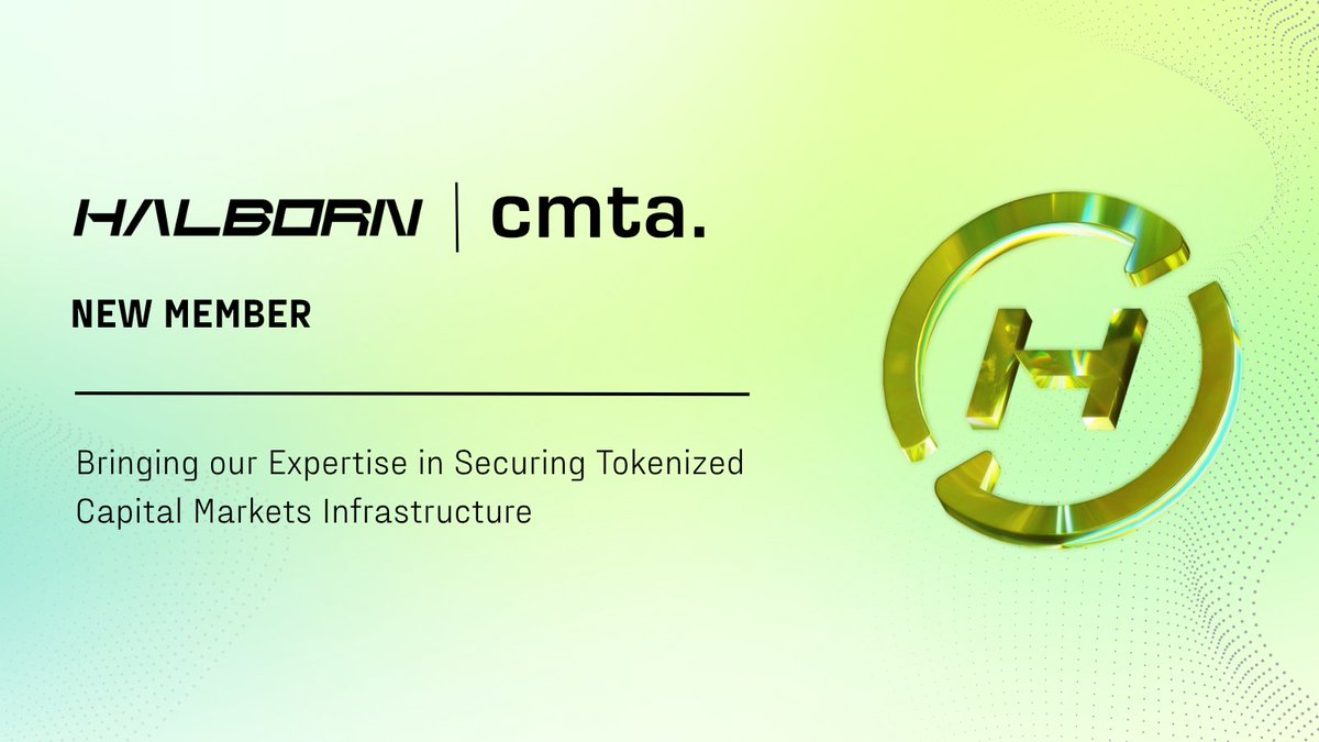 HalbornSecurity's tweet photo. We are pleased to announce that Halborn is now a member of CMTA! 🤝

@cmta_ch defines industry standards to facilitate the use of blockchain in the capital markets industry.

As a member, we will bring our cybersecurity and digital asset custody expertise to their standards work. https://t.co/PfEvCjn0FP