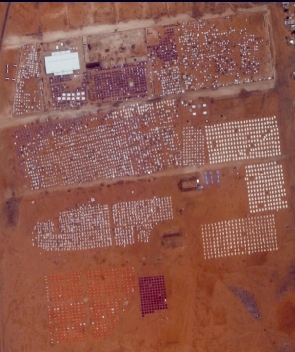 AyinSudan's tweet photo. New satellite analysis from the Yale Humanitarian Research Lab (HRL) reveals that El Obeid  is facing a severe, multidirectional siege by the RSF. Between May and June 2026, targeted bombardments decimated power stations, markets, and at least eight gas stations. All of this happened as a mass influx of displaced persons entered the city. In fact, the number of internally displaced persons in camps has increased from May to June. Meanwhile, SAF forces have dug in behind a 51km network of defensive trenches, bracing for a prolonged battle.

If the city falls, researchers warn of a high potential for RSF retribution killings and SAF saturation bombings, reminiscent of the devastation seen in El Fasher in 2024. (Photo: Yale HRL satellite evidence indicating a build-up of IDP camps from May to June 2026)

#Sudan, #KeepEyesOnSudan
@HRL_YaleSPH 
@AmnestyEARO
