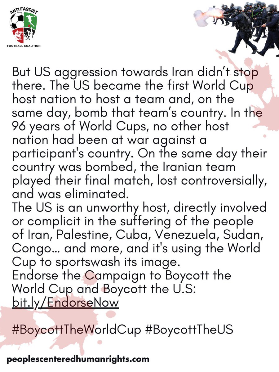 ProjectPCHR's tweet photo. The US made history by being the first World Cup host nation to not only be at war with one of the participating countries, but also was the first nation to host a team and bomb their country on the same day. https://t.co/OKA031svgF