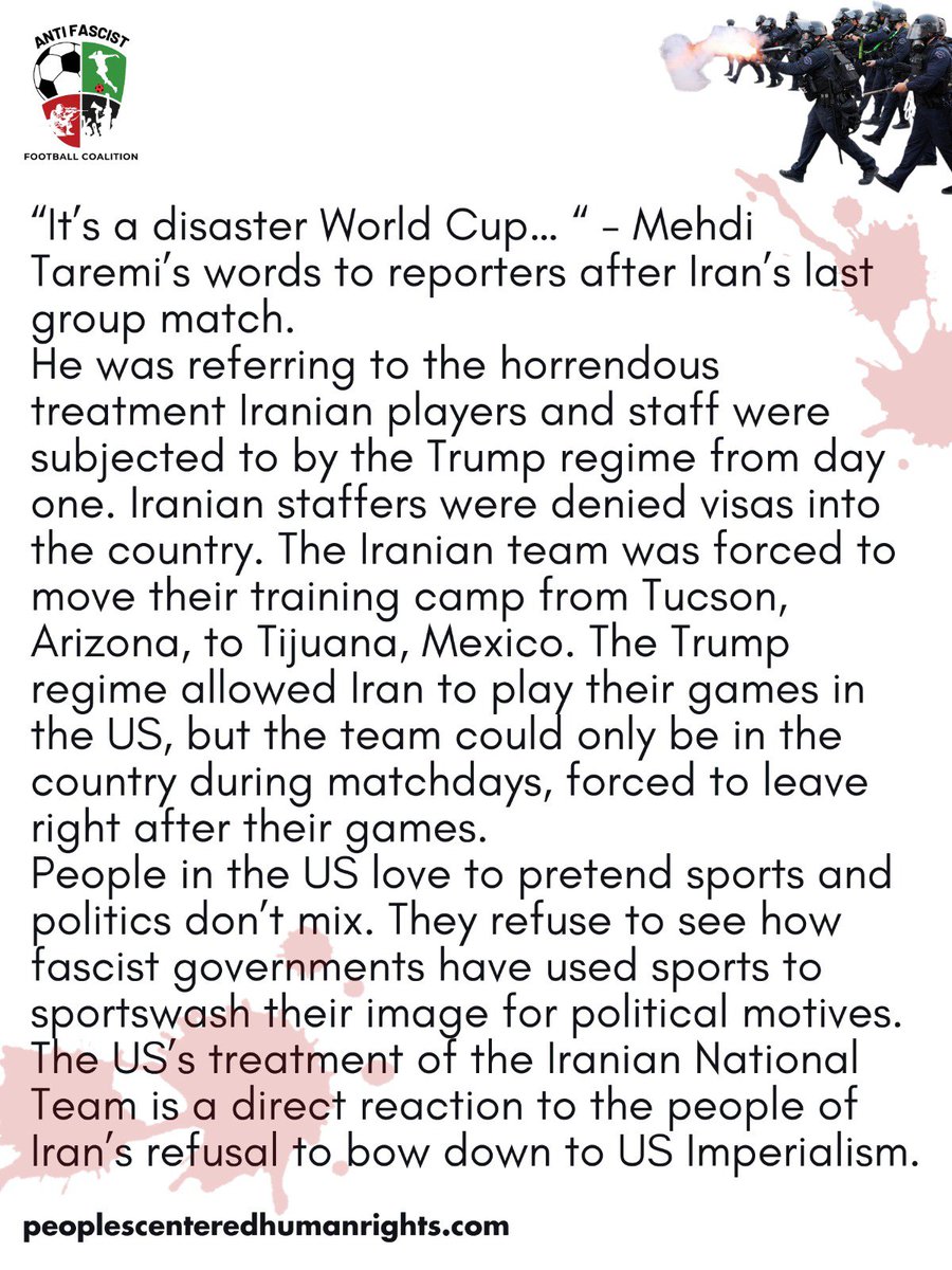 ProjectPCHR's tweet photo. The US made history by being the first World Cup host nation to not only be at war with one of the participating countries, but also was the first nation to host a team and bomb their country on the same day. https://t.co/OKA031svgF