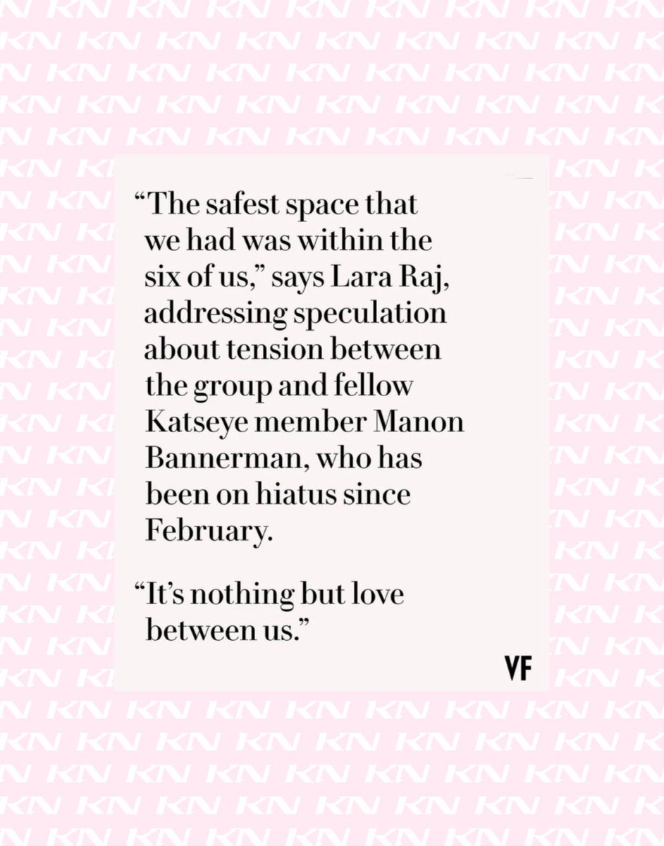 NewsKatseye's tweet photo. Lara debunks the growing rumors that there has been a fued between Manon and the other members of KATSEYE.

“The safest space that we had was within the six of us,” says Raj. “People just have no idea what goes on. They just don’t. It’s nothing but love between us.” https://t.co/lKbellwjod