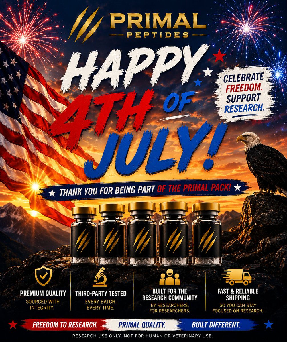 PrimalPeptides4's tweet photo. 🇺🇸 Happy 4th of July from the Primal Pack! 🎆

Celebrate all month with:
🇺🇸 17.76% OFF sitewide
➕ Up to 27.76% OFF with an affiliate code
Have a safe and happy Independence Day! ❤️🤍💙
#Happy4thOfJuly #PrimalPeptides #PrimalPack

https://t.co/K7jSsjKOqW https://t.co/c15pm8bOCD