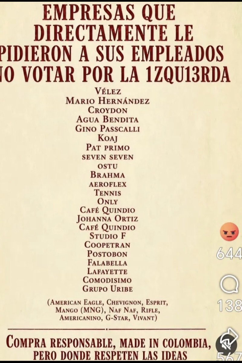 nilsonagu's tweet photo. Amenazaron a sus empleados que si votaban por Ivan Cepeda los despedían, no lo olviden a la hora de comprar o necesitar algún servicio de estos miserables https://t.co/EiNpjvGzwW