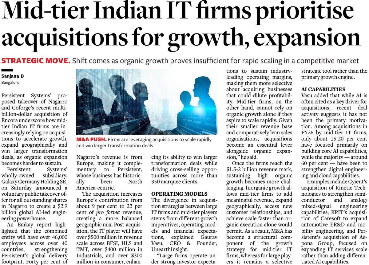 c_aashish's tweet photo. Mid-tier Indian IT firms prioritise acquisitions for growth, expansion https://t.co/aUe1wafS85