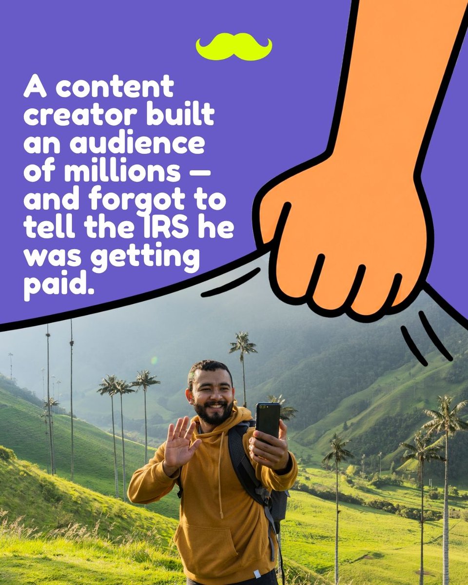 TaxStache's tweet photo. A content creator built an audience of millions and forgot to tell the IRS he was getting paid. Here's how that ended. 🧵 https://t.co/mn0gyXlp8A