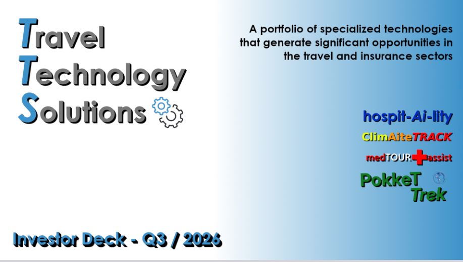 TravelTechSol's tweet photo. TTS builds travel and insurance technologies that deliver significant benefits and opportunities for consumers and business. Get the details on all platforms and tech by requesting the TTS Investor Deck Q3 / 2026. Send a request to access@traveltechnologysolutions.net https://t.co/kqTjuO3t0X