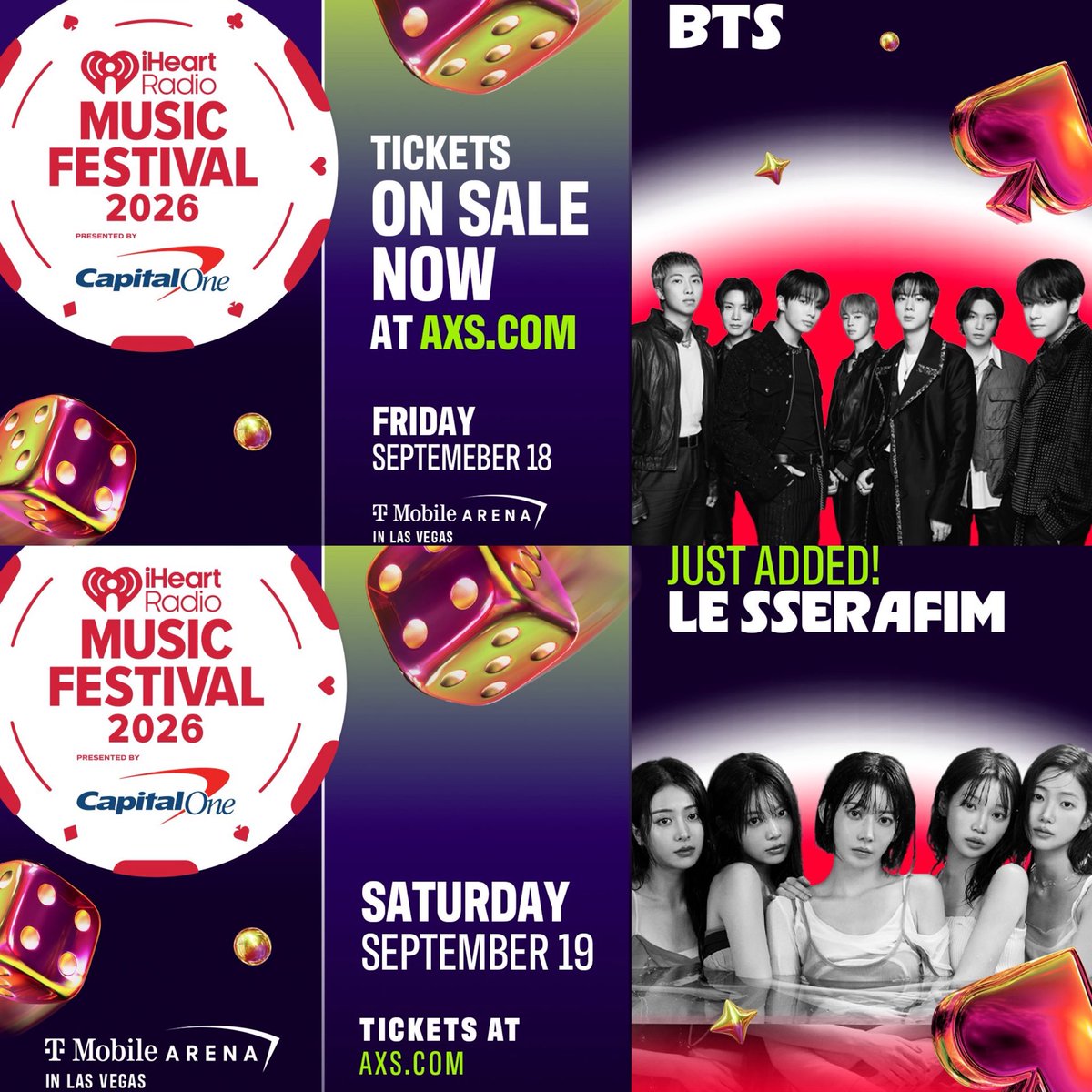 lesserabts's tweet photo. #BTS and #LE_SSERAFIM will perform at the iHeartRadio Music Festival 2026 in Las Vegas! https://t.co/DaDJVUAT1Y