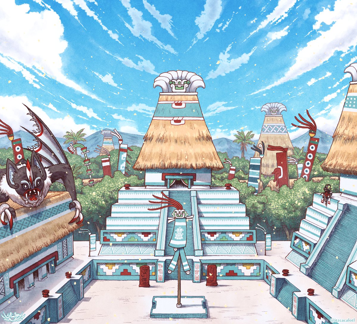 Itzcacalotl's tweet photo. More landscapes &amp; backgrounds 🏞️
The Isthmus Zapotec city of Guidxiguie' (today Juchitán); a slice-of-life river bathing scene from book 2 (they used the "xiuhamolli" plant to produce foam like soap); and a wild river during heavy rains (sneak peek from book 3).
#CodexBlack https://t.co/cPF0dHF5gu