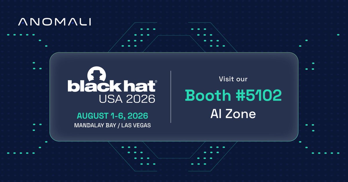 Anomali's tweet photo. We're heading to #BlackHatUSA! Visit us at booth #5102 for conversations about #agentic SOC platforms and managed intelligence-as-a-service. See how security teams are accelerating detection and decisioning with #AI-driven sec ops. Details here: https://t.co/Geo9NUQzLz https://t.co/6x8vBbM9Zs