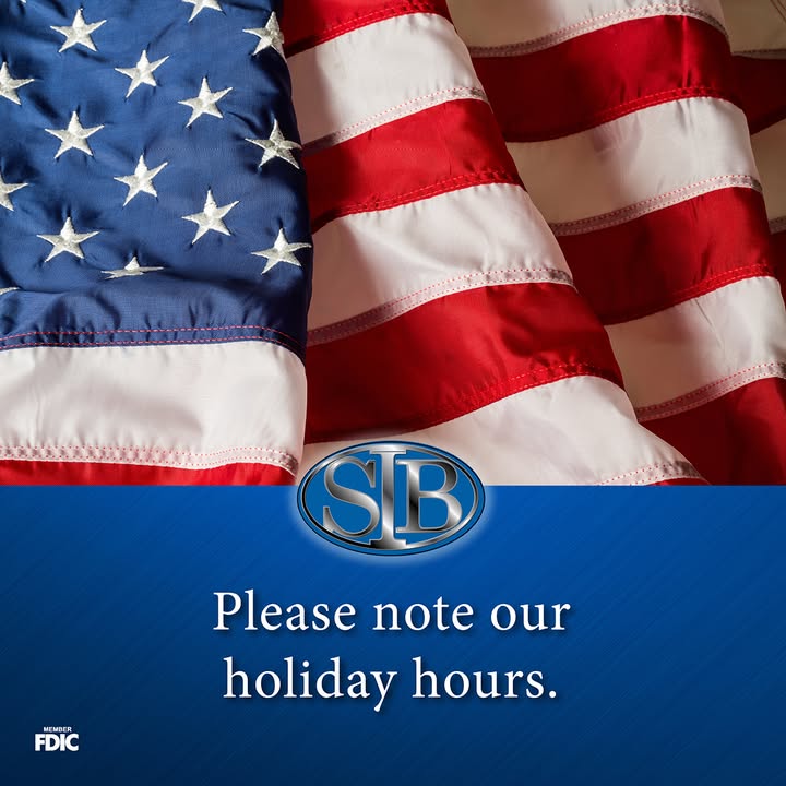 SIBankAL's tweet photo. Please note that we will be closed on Saturday, July 4, 2026, in observance of Independence Day. You can always access your accounts via our convenient 24/7 services. https://t.co/iHRuDIzreG https://t.co/LFsGniiUvq