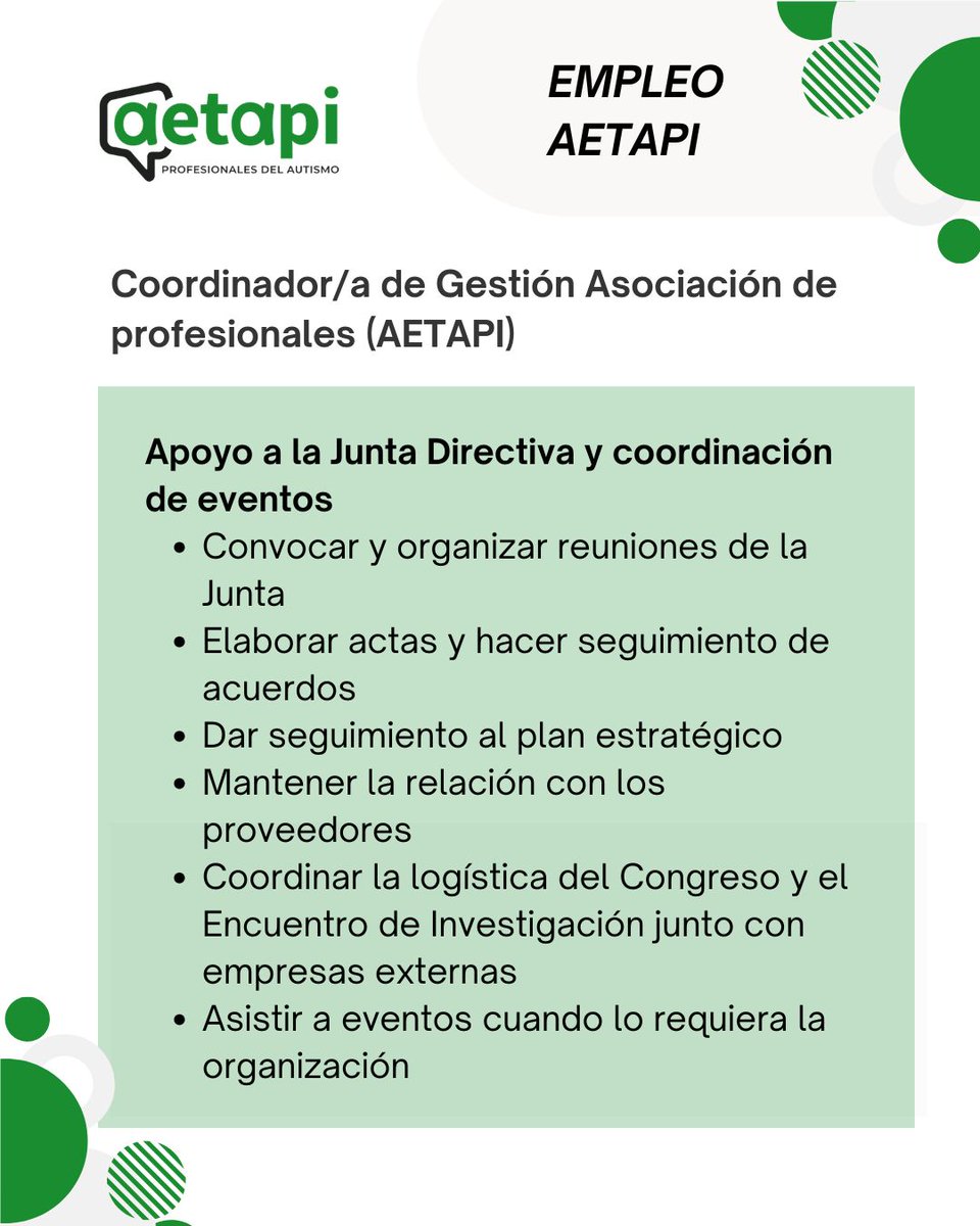 AETAPI's tweet photo. 📢 AETAPI busca Coordinador/a de Gestión! Media jornada, teletrabajo e incorporación inmediata. Si tienes experiencia en gestión y te interesa el ámbito del autismo, inscríbete aquí 💙 https://t.co/J2jEy0kuPS https://t.co/taTyspa9je