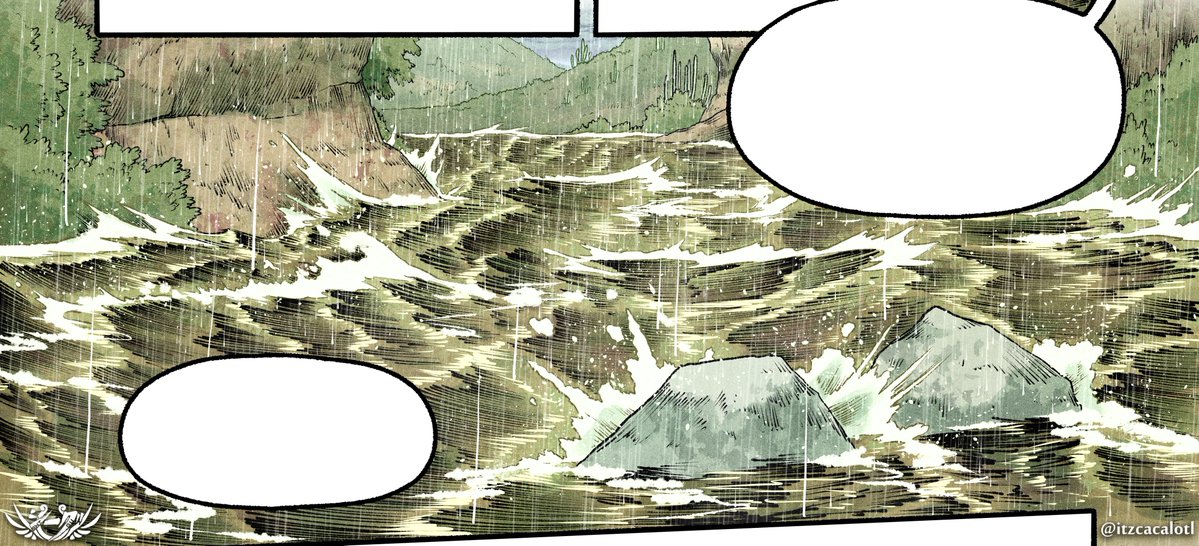 Itzcacalotl's tweet photo. More landscapes &amp; backgrounds 🏞️
The Isthmus Zapotec city of Guidxiguie' (today Juchitán); a slice-of-life river bathing scene from book 2 (they used the "xiuhamolli" plant to produce foam like soap); and a wild river during heavy rains (sneak peek from book 3).
#CodexBlack https://t.co/cPF0dHF5gu
