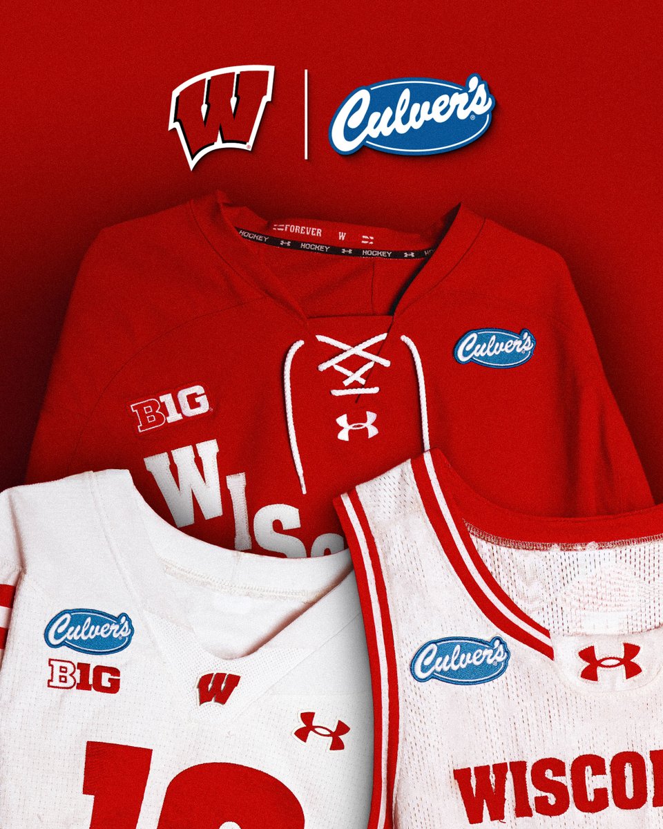 FOS's tweet photo. Wisconsin has unveiled its new jersey patch sponsor: Culver's.

The Wisconsin-based restaurant chain's logo will be featured on the school's football, basketball, and hockey uniforms starting this fall. https://t.co/qy7moQQslD