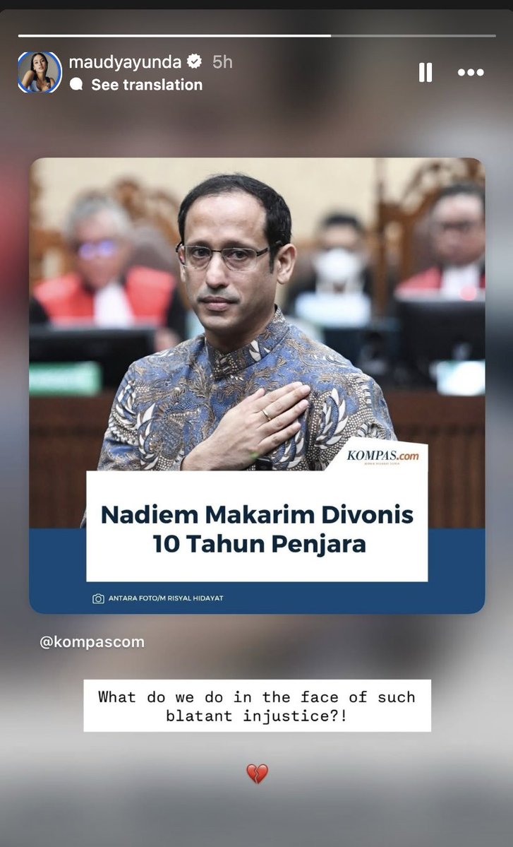 insidefolkative's tweet photo. Maudy Ayunda dalam postingan IG Story-nya, 

"What do we do in the face of such blatant injustice?!" https://t.co/Xms3yI8p8L