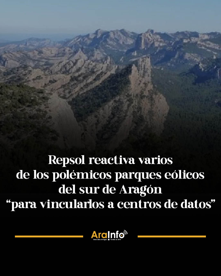 arainfonoticias's tweet photo. Repsol reactiva 15 parques eólicos que habían quedado archivados tras caer la línea Valmuel-Begues. La Plataforma Paisajes de Teruel cree que ahora pretenden conectar esa energía con la central de Escatrón para abastecer futuros centros de datos: https://t.co/M1VOvUUevr https://t.co/JvzMq1hP6K