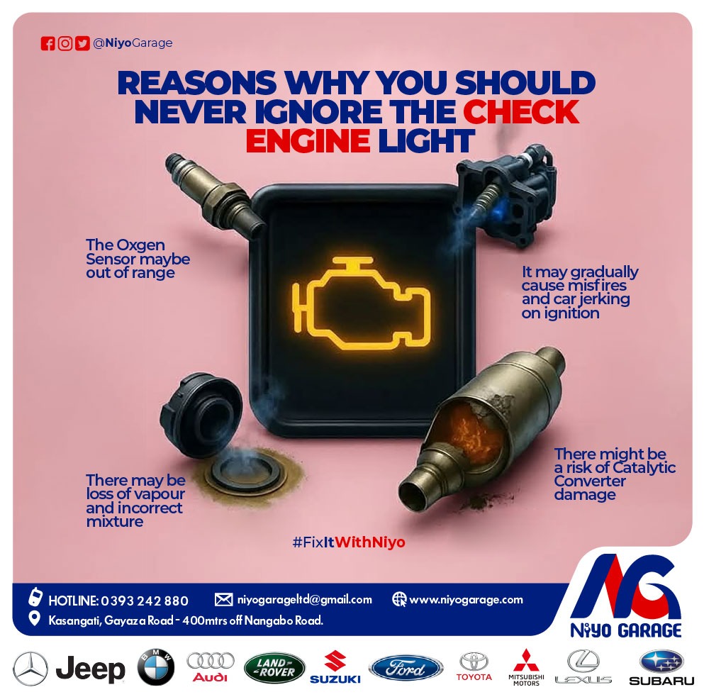 NiyoGarage's tweet photo. #TipTuesday: Here are four main reasons why you should never ignore the #checkengine light in your dashboard. Follow us for these and more #CarMaintenance Tips and Hacks.😉👍 Visit us today: In Kasangati Nangabo or #CallOrWhatsapp : 0757001002/0776202785. https://t.co/qHlXuQFwvl