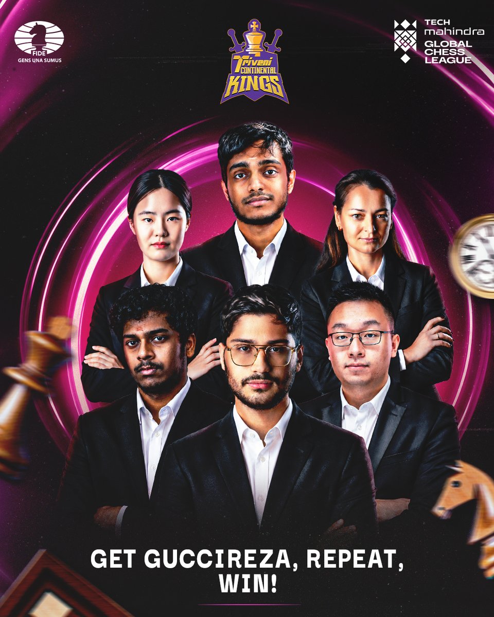 GCLlive's tweet photo. Triveni Continental Kings are backing the formula that already knows success โญ๏ธ๐
#GlobalChessLeague #BeyondTheMove #TechMGCL @trivenickings https://t.co/cde4NGW0Sj