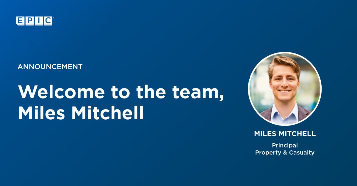 EPIC_Insurance's tweet photo. We're excited to welcome Miles Mitchell as Principal within our Property &amp; Casualty team in Atlanta! Learn more about Miles and EPIC’s Property &amp; Casualty practice: https://t.co/L4c2tX2fCK

#EPICInsurance #PropertyAndCasualty #RiskManagement #HealthcareServices #InsuranceIndustry https://t.co/sj4K68NfT1
