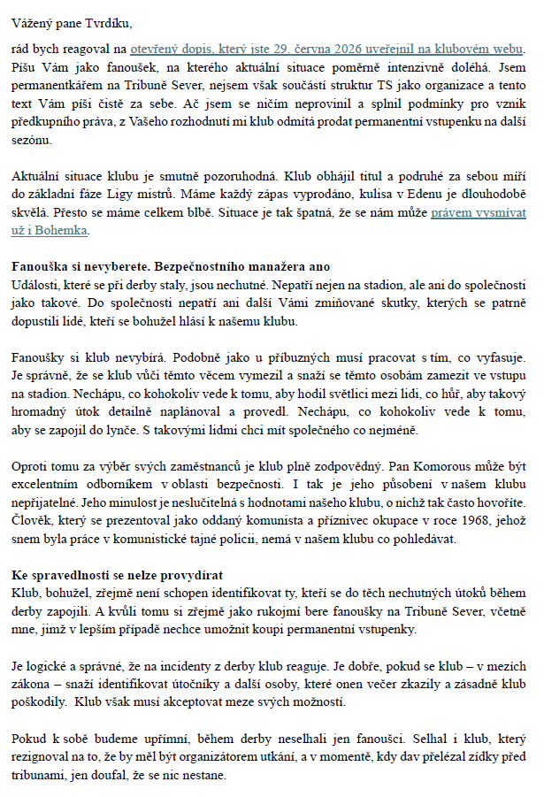 TMartinec's tweet photo. Odpověď fanouška na otevřený dopis @JaroslavTvrdik.

https://t.co/QXQivrM3EK https://t.co/PNx9h6WjP2