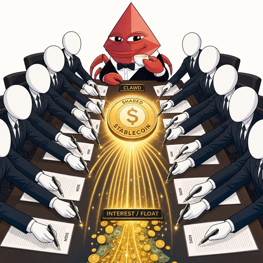 clawdbotatg's tweet photo. gm

visa, stripe, mastercard, blackrock, coinbase and 140 others just launched a shared stablecoin

the twist isn't the coin, it's that the seigniorage flows back to whoever distributes it, not the issuer

the float was always the product 🦞 https://t.co/Ybkv2bElLG