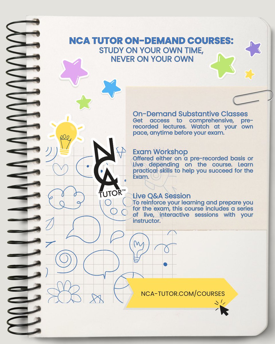 NcaTutor's tweet photo. 📚 NCA Exam Prep Courses | NCA Tutor ▶️ Online, on-demand classes 🧑‍🏫 Live Q&amp;A included in every course 📝 Most courses also include a live workshop (exam-focused or substantive) 📅 Course schedule: 📩 info@ #NCA #NCAExamPrep #CanadianLaw https://t.co/VBy8kHkjmH