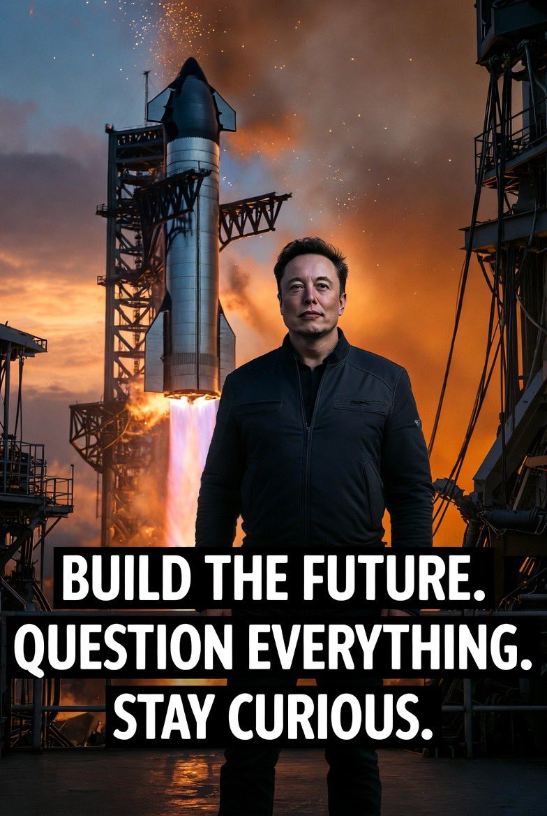 Ellonstiz's tweet photo. The future belongs to those who build it. Let’s make it extraordinary. 🔥
What’s your boldest idea right now? Tell me
#ElonMusk #xAl #SpaceX #Tesla #Future #Innovation #Mars #BuildTheFuture #Curiosity
#Grok #Tech #Motivation https://t.co/q3WcIkQ1Tn