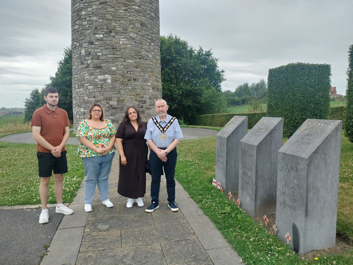lisburnccc's tweet photo. Continuing the annual Somme Pilgrimage, delegates visited the Irish Peace Tower and the site of the Christmas Truce at Messines. Mayor Councillor Brian Higginson also visited the grave of his great-great-uncle, Albert Hawthorne, at Messines Ridge British Cemetery. https://t.co/faqxn8QiiN