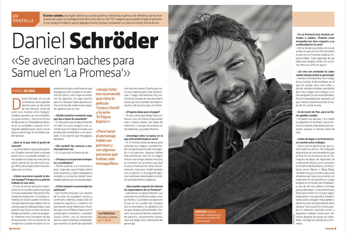 GranViaComunica's tweet photo. . @VeronicaReche
Entrevista a #danielschroeder en #TeleTodo (@elperiodico), sobre su personaje en #LaPromesa.
“Se avecinan baches para Samuel en ‘La Promesa’”
#DanielSchroeder #entrevista https://t.co/2rBqaE0FMM