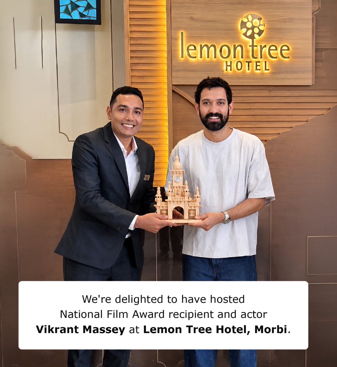 LemonTreeHotels's tweet photo. It was a pleasure to host @VikrantMassey at Lemon Tree Hotel, Morbi & showcase the warmth, care & service that define us.
Experiences like these reaffirm our commitment to creating memorable stays for every guest.
#LemonTreeHotels #VikrantMassey #RefreshinglyDifferent https://t.co/xExu5J7amS