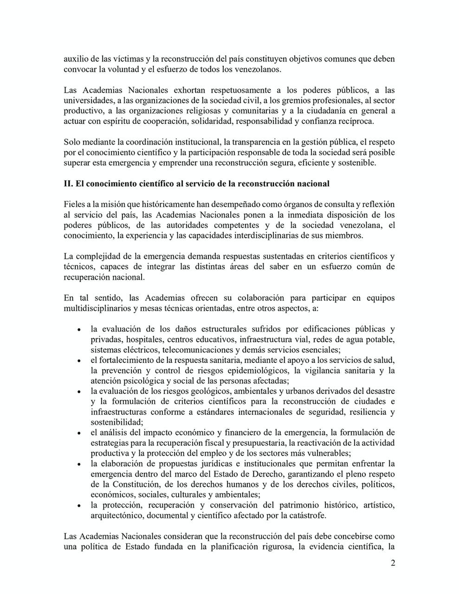 AVeLengua's tweet photo. #29Jun Las Academias Nacionales de Venezuela expresan su posición ante la grave emergencia ocasionada por el terremoto que ha afectado al país y ofrecen las capacidades técnicas, científicas y profesionales de sus integrantes. https://t.co/8xwz8MkQ0Z