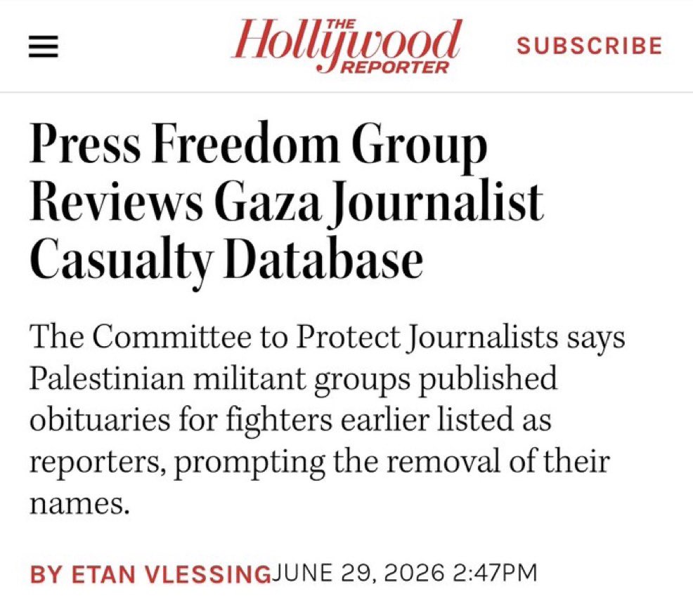 EYakoby's tweet photo. Why hasn’t the New York Times written a single article about this?

They wrote nonstop about ‘journalists’ killed in Gaza, but not the correction. https://t.co/EtaaFAsJDr
