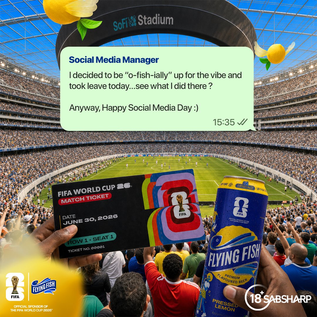 FlyingFishSA's tweet photo. Hi Wave Fam, 

We’re going on leave as the Social Media team. We won’t be posting, so please keep buying Flying Fish.​
​
Kind Regards,​
FF Social Team

#FlyingFishFWC26 #FIFAWorldCup https://t.co/xe3RDmMoyR