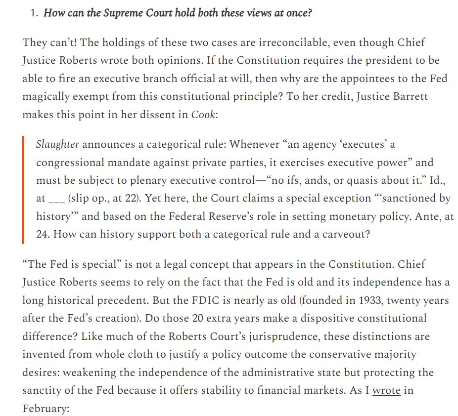 BharatRamamurti's tweet photo. I expanded on these points in my new piece today. First, are the Court's two holdings yesterday reconcilable? No. 1/ https://t.co/M2wvt1DrLH