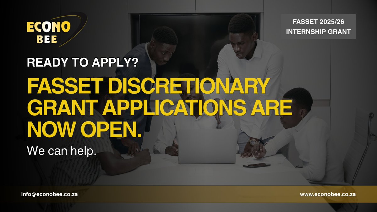 EconoBEE's tweet photo. Companies that have submitted their FASSET mandatory grants may also be eligible to apply for discretionary grants.

The application window is now open for 2025/26.

Support is available for preparation and submission assistance. https://t.co/DEXobGPfld