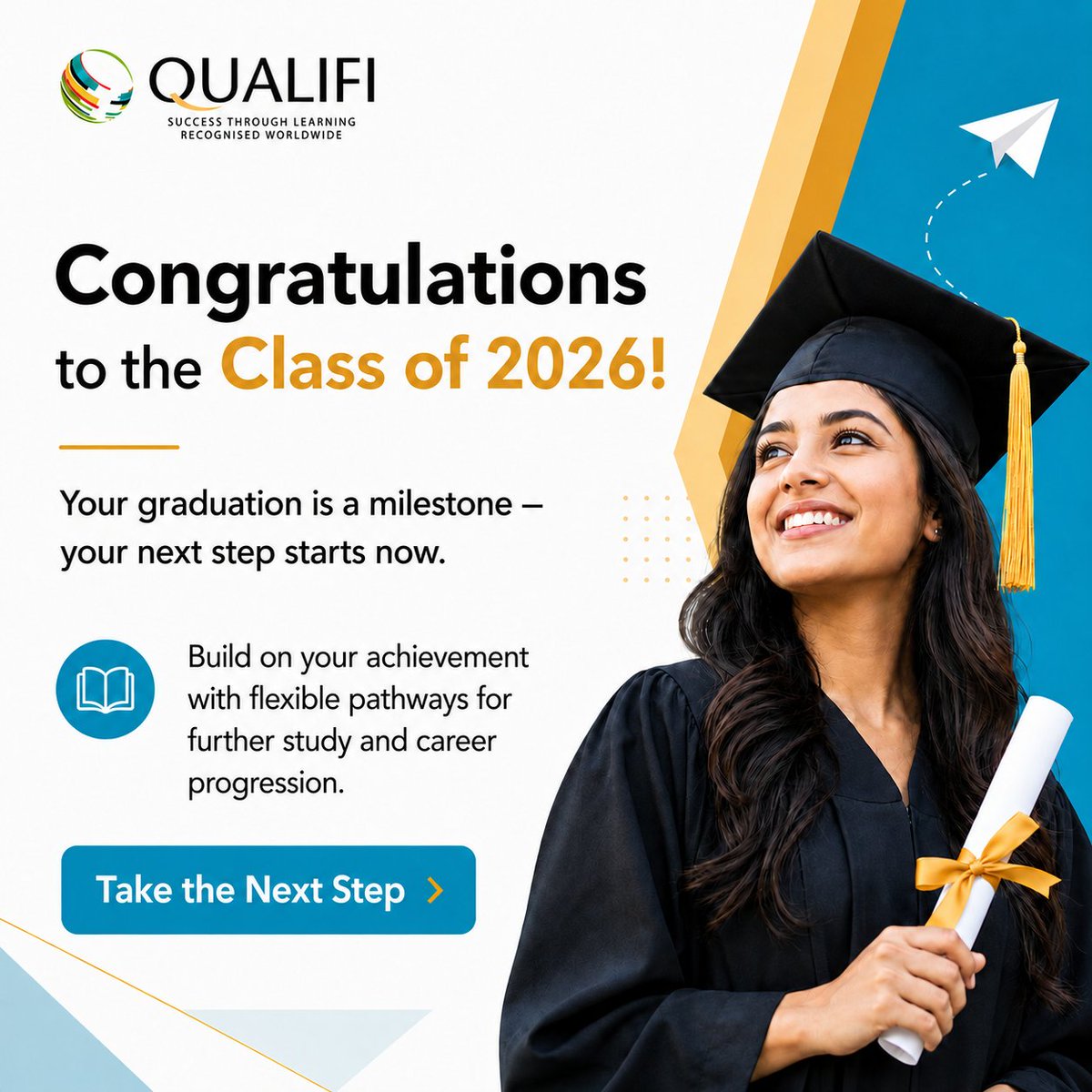 QualifiLtd's tweet photo. 🎓 Congratulations to the Class of 2026!

Graduation is a milestone — but your next step starts now.

Build on your achievement with flexible pathways for further study and career progression.
Visit: https://t.co/Y2xjPyjGwt

#ClassOf2026 #Graduation2026 #Qualifi https://t.co/98f8OeNenr