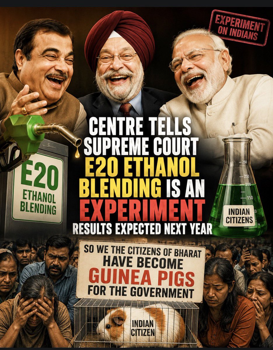 vigilante_monk's tweet photo. So the citizens of Bharat have effectively become guinea pigs for the government’s policies…
@nitin_gadkari @narendramodi @HardeepSPuri shame on you guys …
#E20 #EthanolBlending #FuelPolicy #NitinGadkari #HardeepSinghPuri #PolicyExperiment #IndianCitizens #VehicleOwners #AutoSector #PetrolVehicles #India #PublicPolicy #TaxPayers #CitizensFirst #PolicyDebate