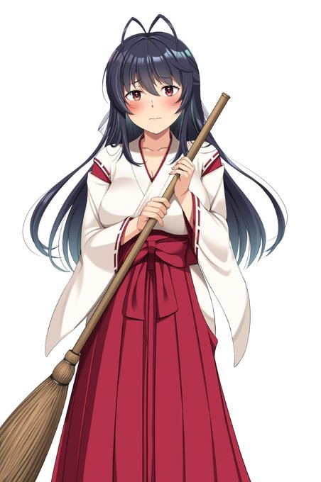 昔描いたイラストの巫女さんを今描いたやつです なんだこの触角は、、、