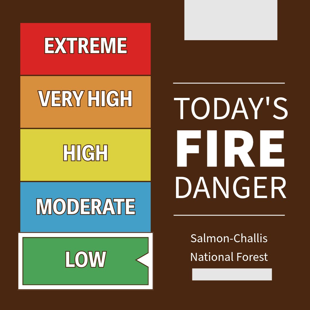 salmonchallisnf's tweet photo. The Central Idaho Dispatch Zone, which includes the Salmon-Challis National Forest, will be moving to LOW Fire Danger effective today. https://t.co/fjomf1lVIu