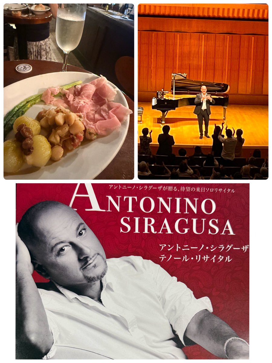 munenaga's tweet photo. 今日は稽古の後に、待望のアントニーノ シラグーザ様のコンサートに😍
絶品のフレーズと音量自由自在、ピカピカの素敵な声を堪能しまくりました！
生で無いと伝わらないと思うなー😉
アンコールが又、凄すぎた！！

画像はカーテンコールの物を友人から拝借
(僕は前で夢中で手を叩いていたので😆) https://t.co/CyJixFgVNk
