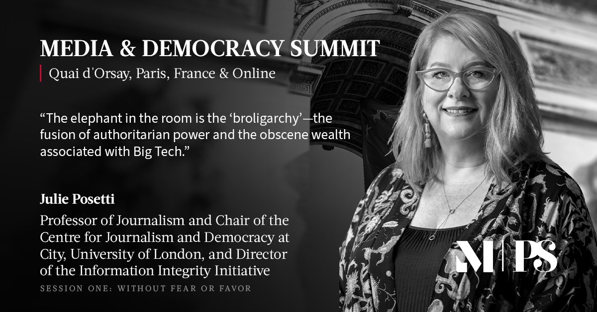 ProSyn's tweet photo. In the session one discussion at the Meliore/PS Media & Democracy Summit, Julie Posetti underscores how Big Tech is contributing to the erosion of free media and democracy more broadly. #PSEvents
Watch live at the link.
https://t.co/tqy7VUv9yV https://t.co/x1L1lSjreR