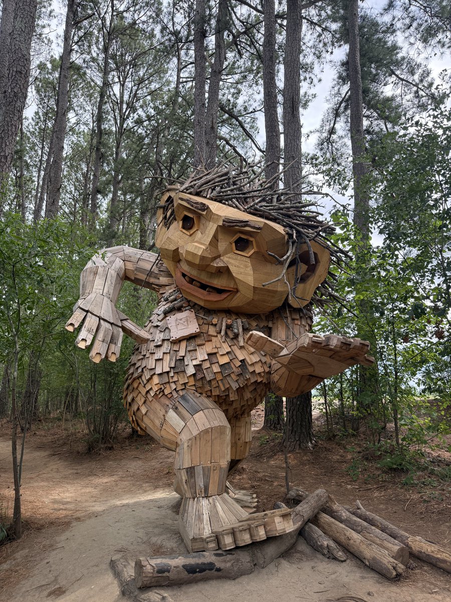 joeyageraci's tweet photo. The giant trolls at Dix Park here in Raleigh. Part of the Trail of 1000 Trolls by Thomas Dambo. https://t.co/l3NIVb2Clf