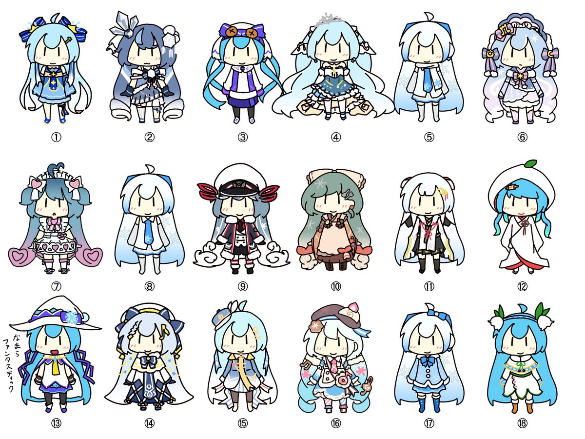 tako_toi's tweet photo. 【問題】次の雪ミクさんたちを順番通り並び替えよ https://t.co/hmqKA962cR
