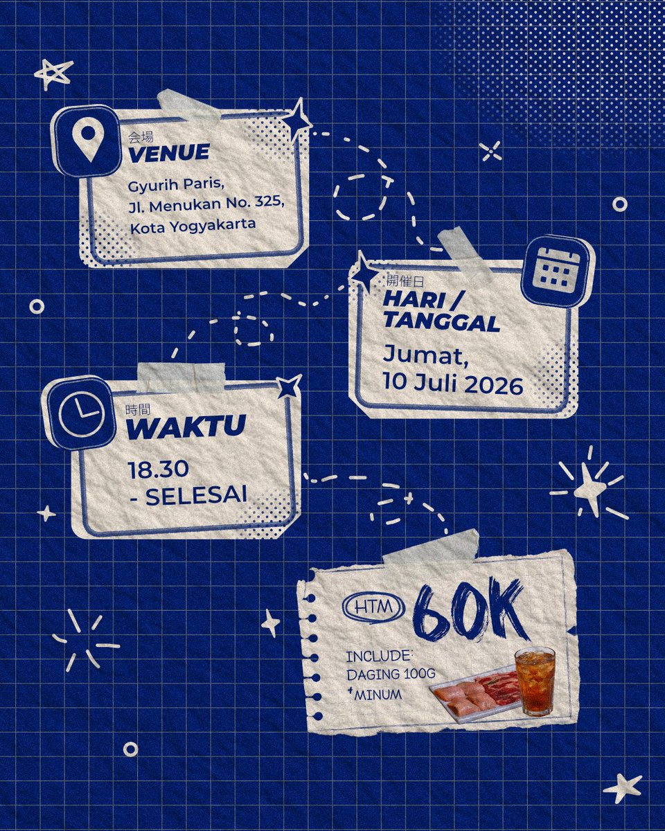 chichanisme_ofc's tweet photo. HAI SEMUAAA!!!
Dalam rangka merayakan ulang tahun Chicha, kami dari Chichanisme akan mengadakan acara birthday party yang akan dilaksanakan pada :

Hari/Tanggal : Jumat, 10 Juli 2026
Tempat : Gyurih Paris, Jl. Manukan No. 325, D.I. Yogyakarta
Waktu : 18:30 - Selesai
HTM : Rp 60k https://t.co/ZHt3y3NAlJ